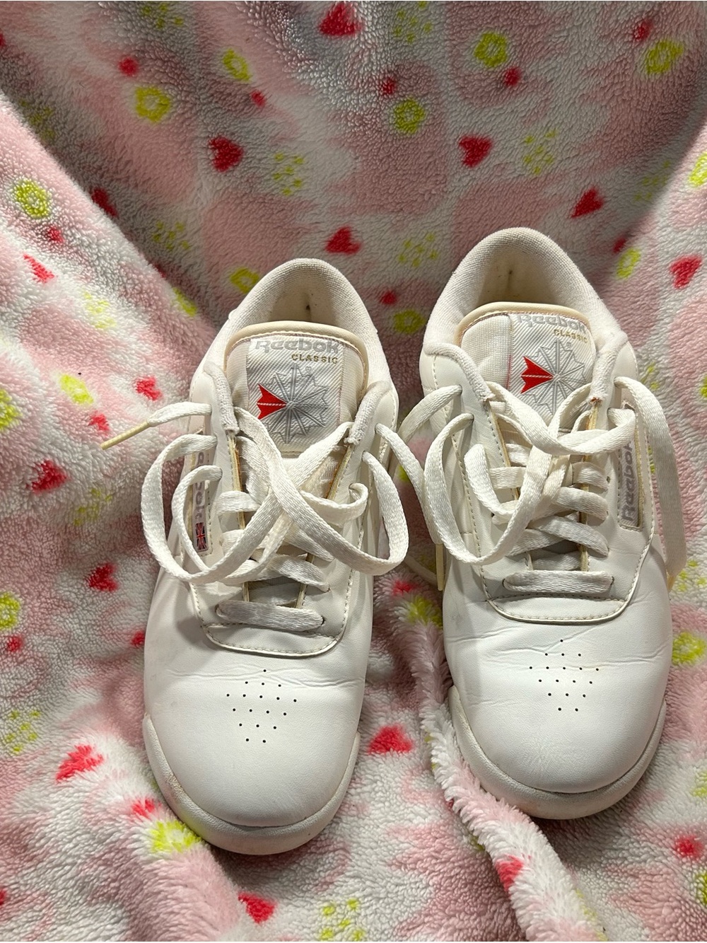 Reebok White Classic Leather Sneakers with Red Logo Accents